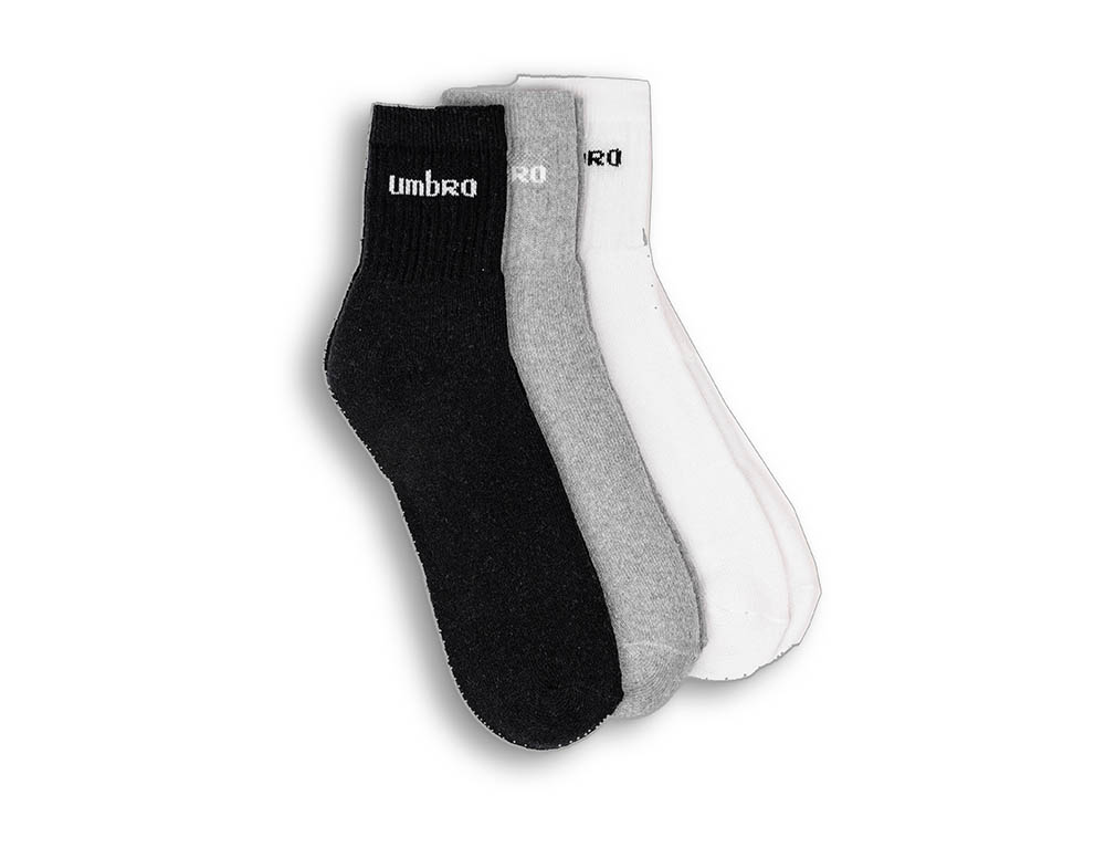 65530U-HGU PK3 BRANDED SPORTS SOCKS GREY MARL / BLACK / BRILLIANT WHITE