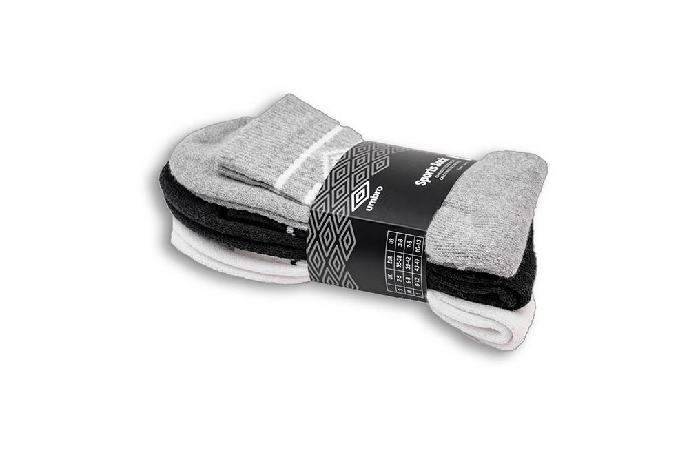 65530U-HGU PK3 BRANDED SPORTS SOCKS GREY MARL / BLACK / BRILLIANT WHITE