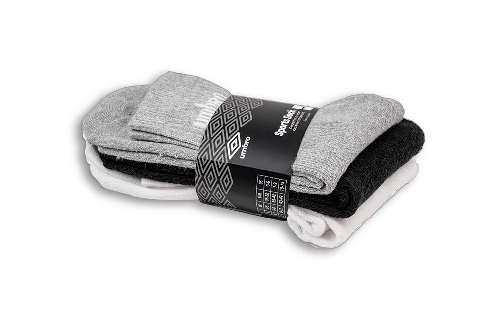 65531U-HGU PK3 STACKED LOGO SPORTS SOCKS GREY MARL / BLACK / BRILLIANT WHITE