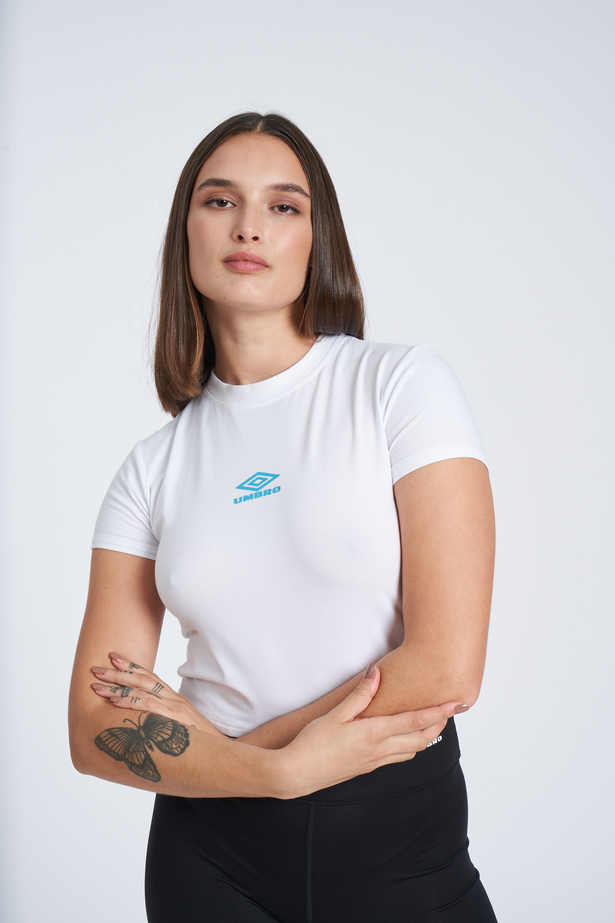 UMBRO FITTED CROP TEE - WMNS WHITE / SCUBA