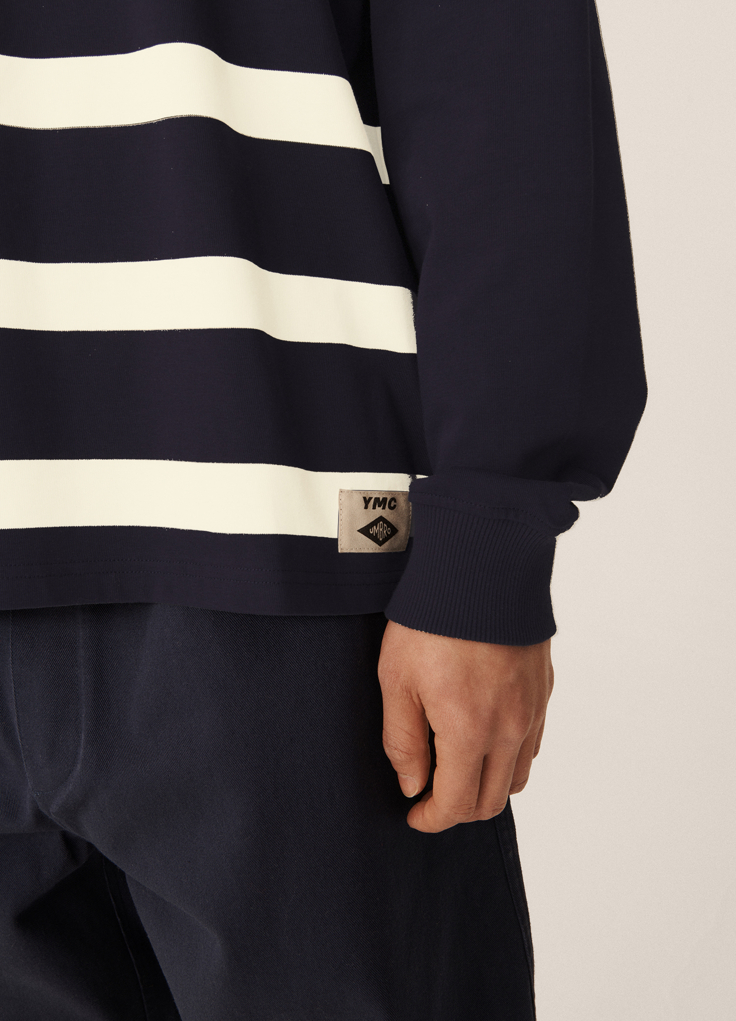 Polo Umbro YMC 60s Patchwork Football Jersey Cannoli Cream / Navy Blazer