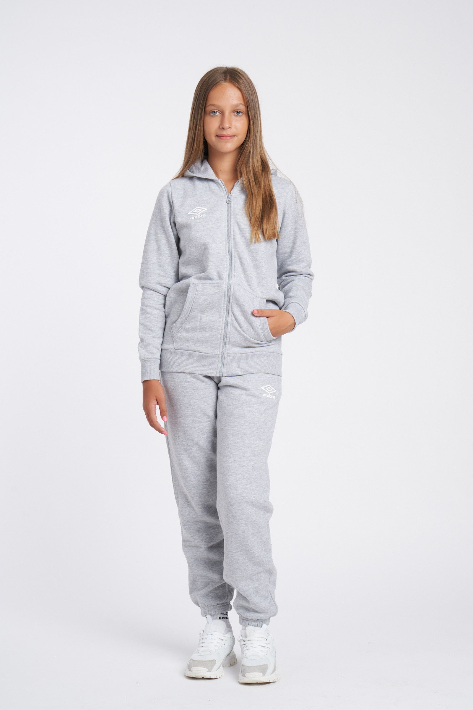 CHAQUETA UMBRO FLEECE ZIP THROUGH SMALL LOGO HOODIE JUNIOR GREY MARL / WHITE