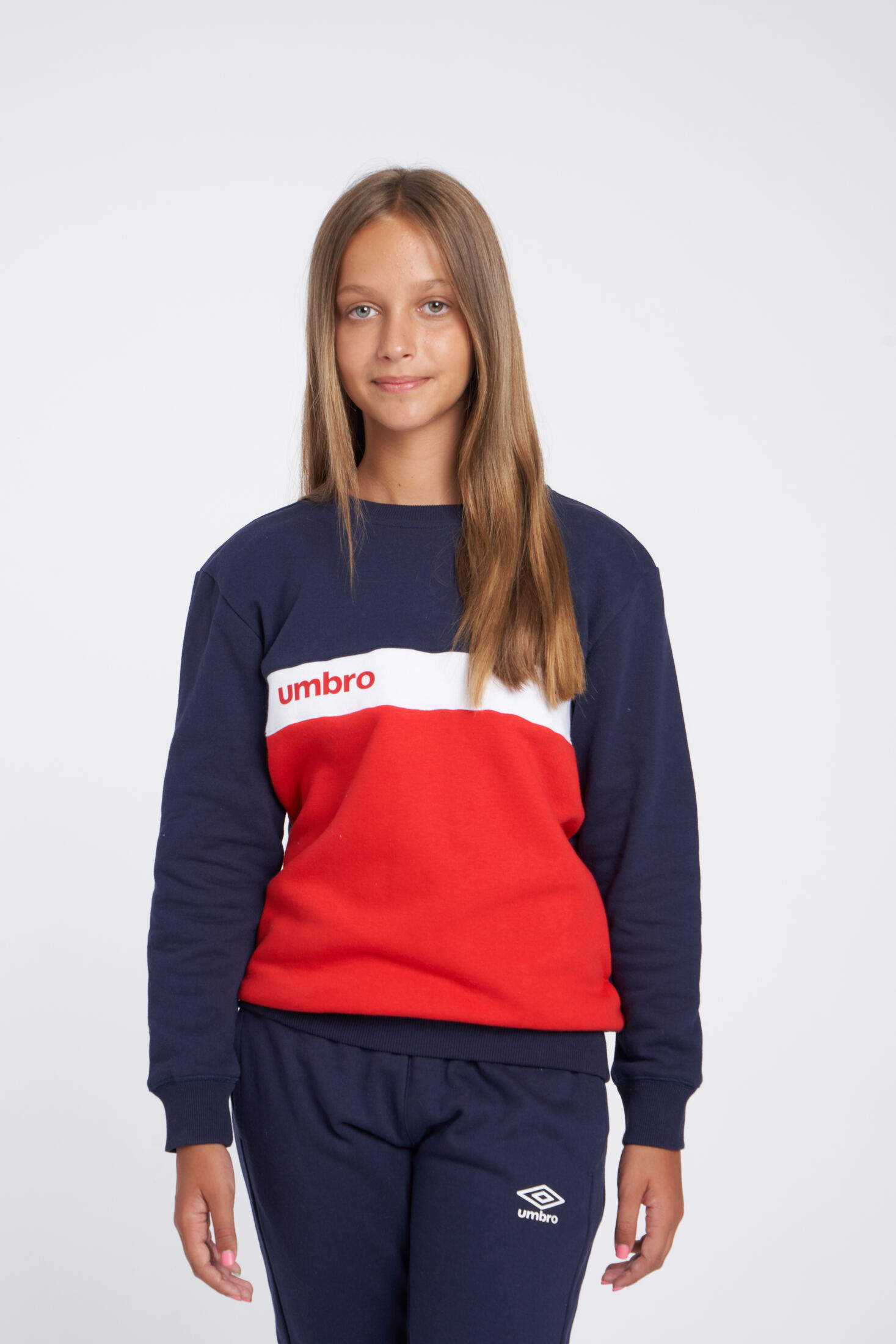 Sudadera Umbro Fw Sportswear Sweat - Jnrdark Navy / Vermillion / Brilliant White