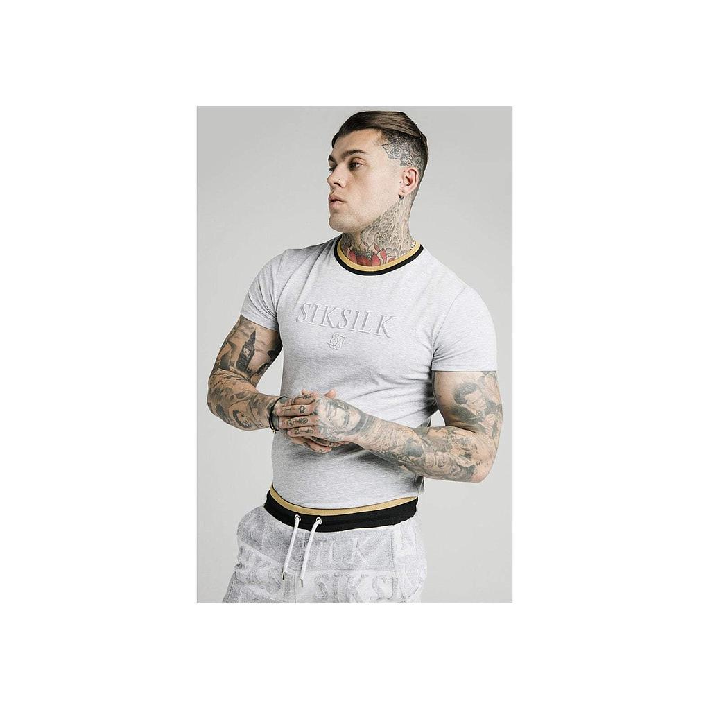 SikSilk Straight Hem Gym Tee - Grey, Black & Gold
