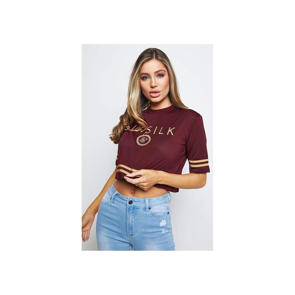 SikSilk Mesh Crop Tee - Burgundy
