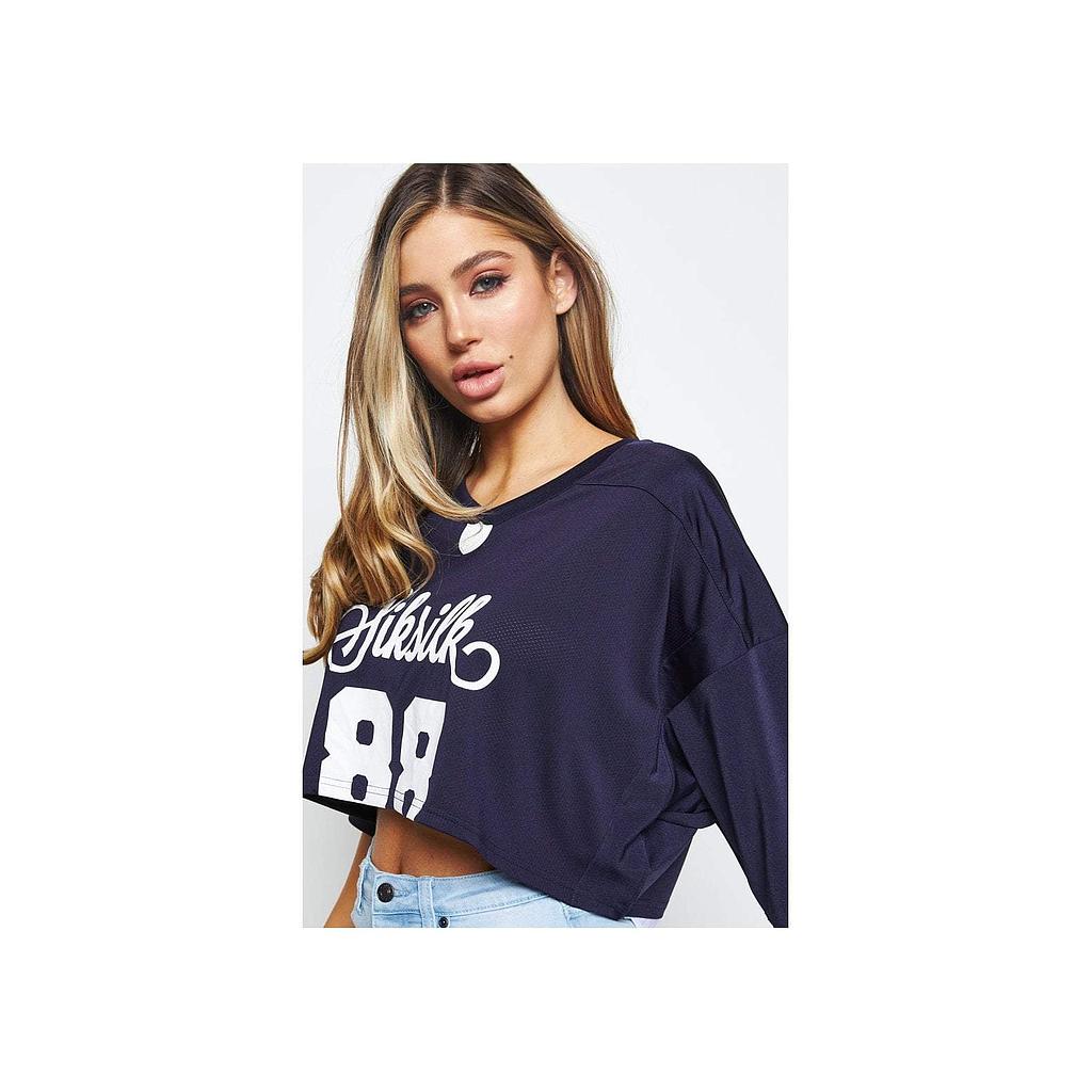 SikSilk Retro Football Crop Jersey - Navy