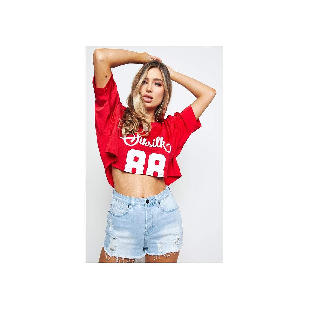 SikSilk Retro Football Crop Jersey - Red