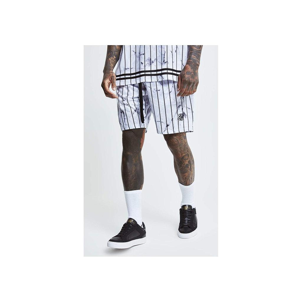 SikSilk Marble Relaxed Shorts - White & Grey