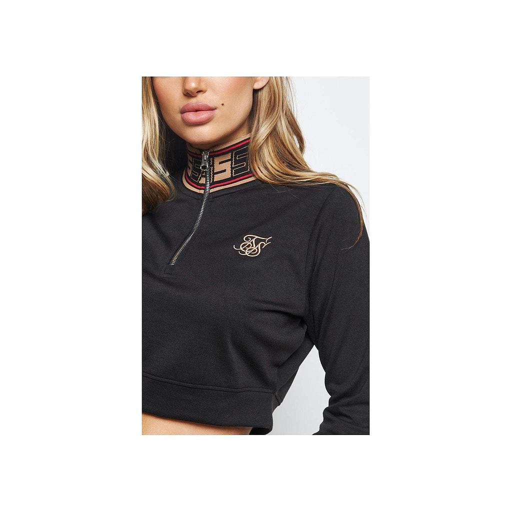 SikSilk Distinction Quarter Zip Crop Hoodie - Black