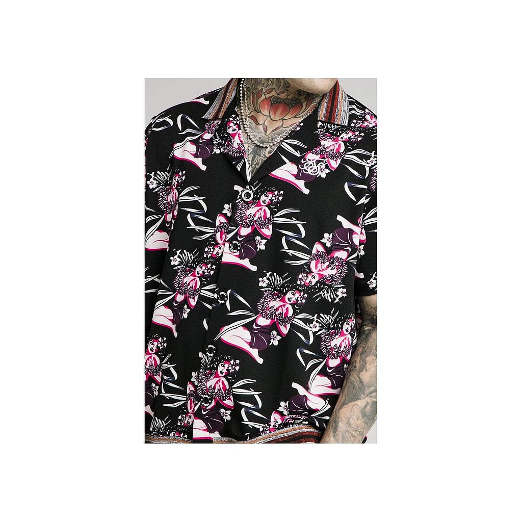 SikSilk Bowling Shirt - Black & Tropics