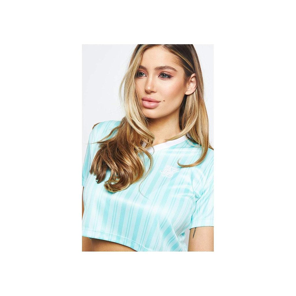 SikSilk Stripe Print Crop Tee - Aqua